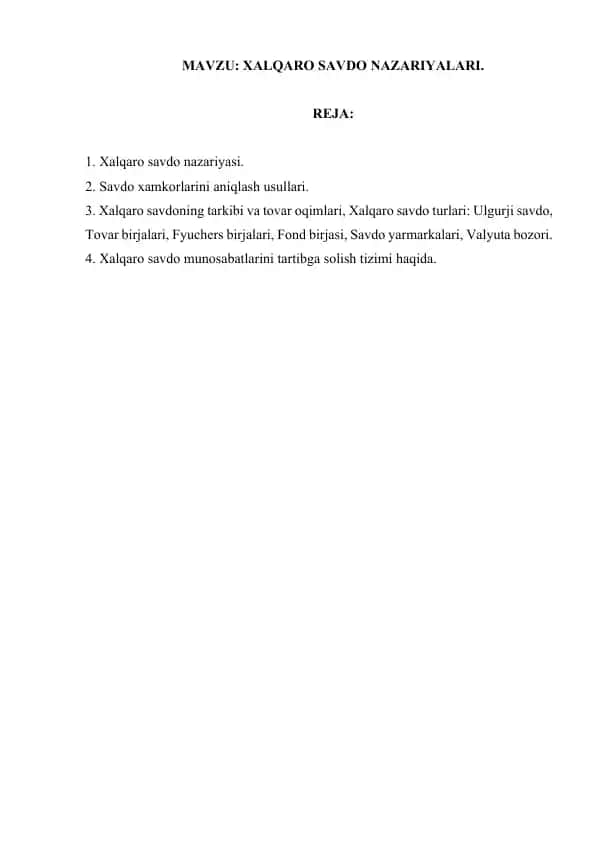 Xalqaro Savdo Nazariyasi