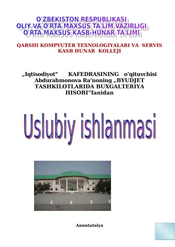 BYUDJET TASHKILOTLARIDA BUXGALTERIYA HISOBI