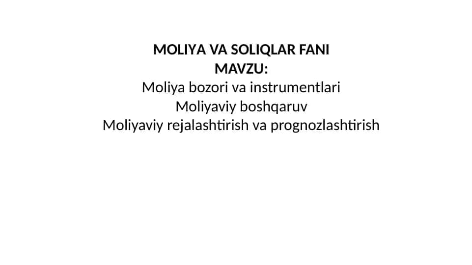Moliya bozori va instrumentlari