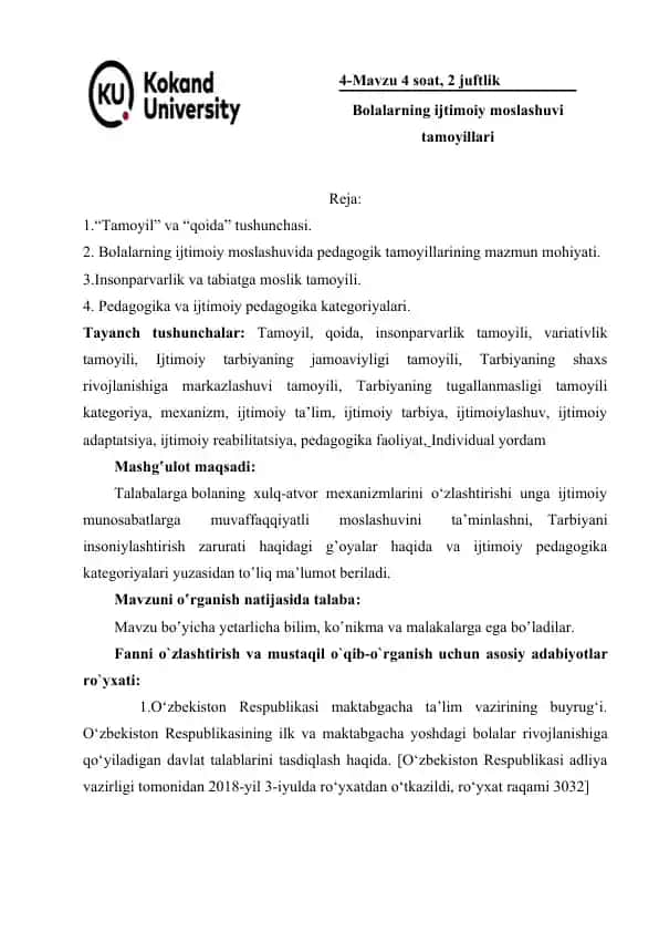 Bolalarning ijtimoiy moslashuvi tamoyillari