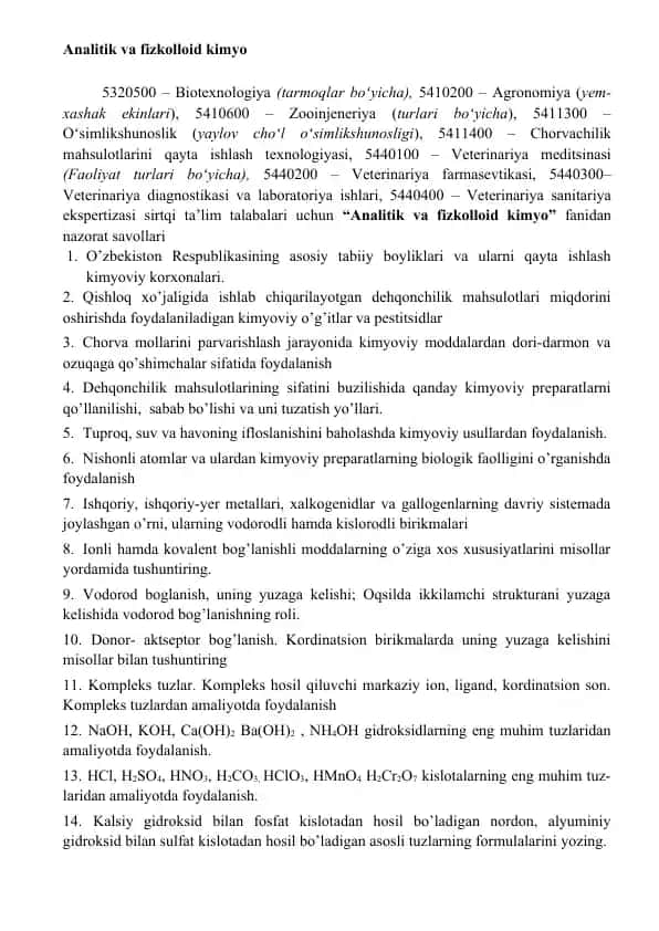 Analitik va fizkolloid kimyo