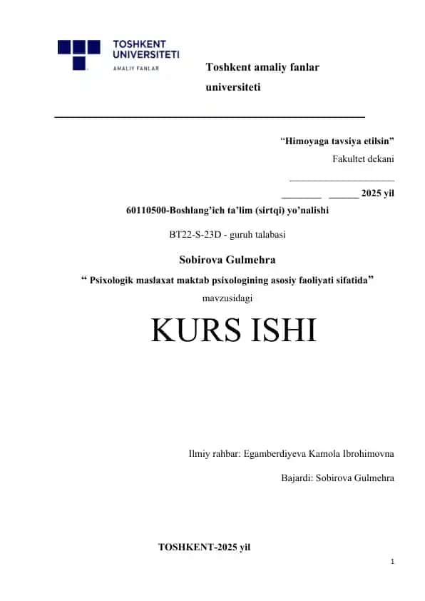Psixologik maslaxat maktab psixologining asosiy faoliyati sifatida.