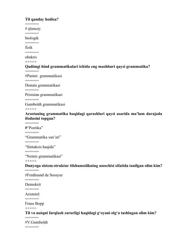 Tilshunoslik savollari va javoblari to‘plami