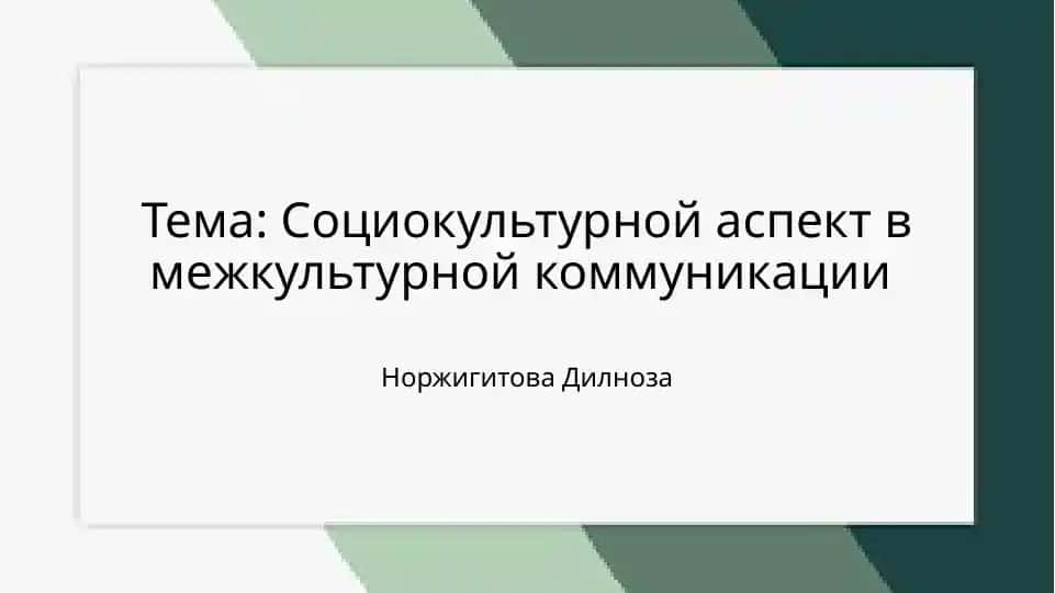 Социокультурной аспект в межкультурной коммуникации