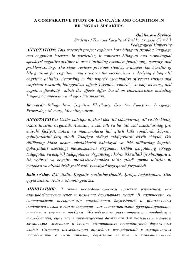 A COMPARATIVE STUDY OF LANGUAGE AND COGNITION IN BILINGUAL SPEAKERS