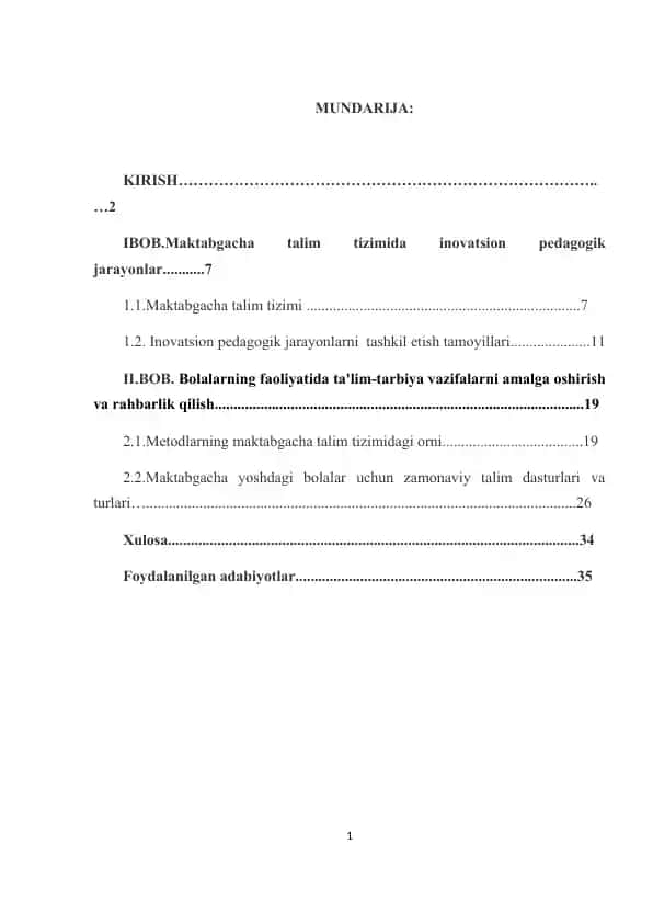Maktabgacha talim tizimida inovatsion pedagogik jarayonlar