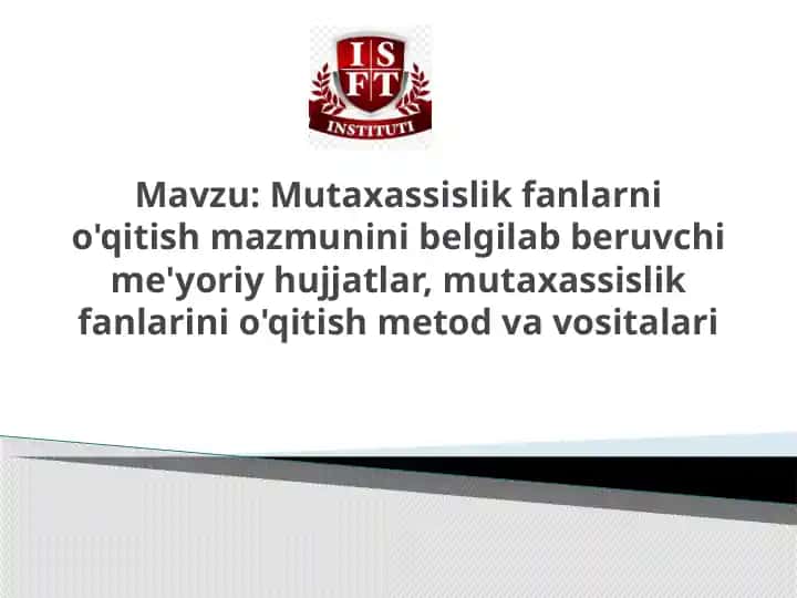 Ta'lim Metodlari va Vositalari