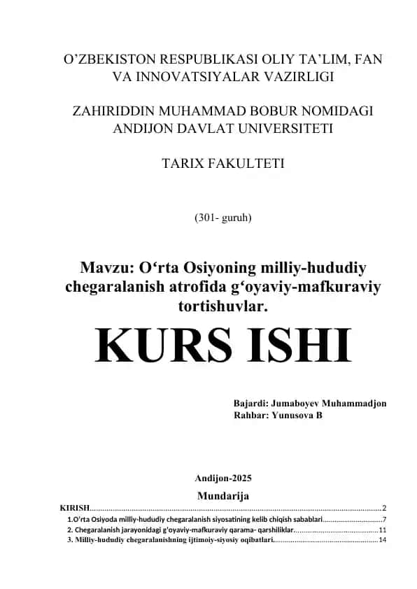 O'rta Osiyoda milliy-hududiy chegaralanish
