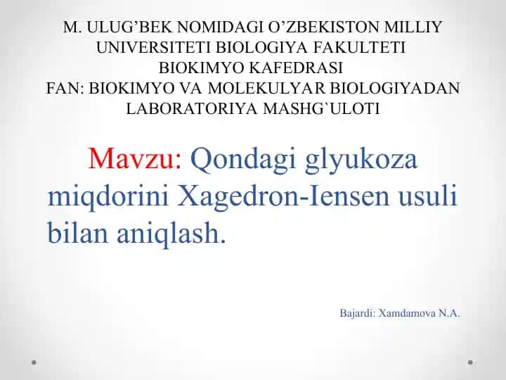 Qondagi glyukoza miqdorini Xagedron-Iensen usuli bilan aniqlash