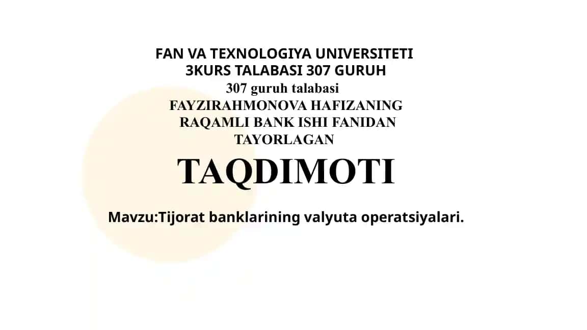 Tijorat banklarining valyuta operatsiyalari