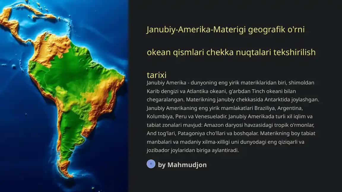 Janubiy-Amerika-Materigi geografiko'rniokean qismlari chekkan nuqtalari tekshirilishi tarixi