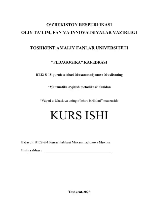 Vaqtni o‘lchash va uning o‘lchov birliklari