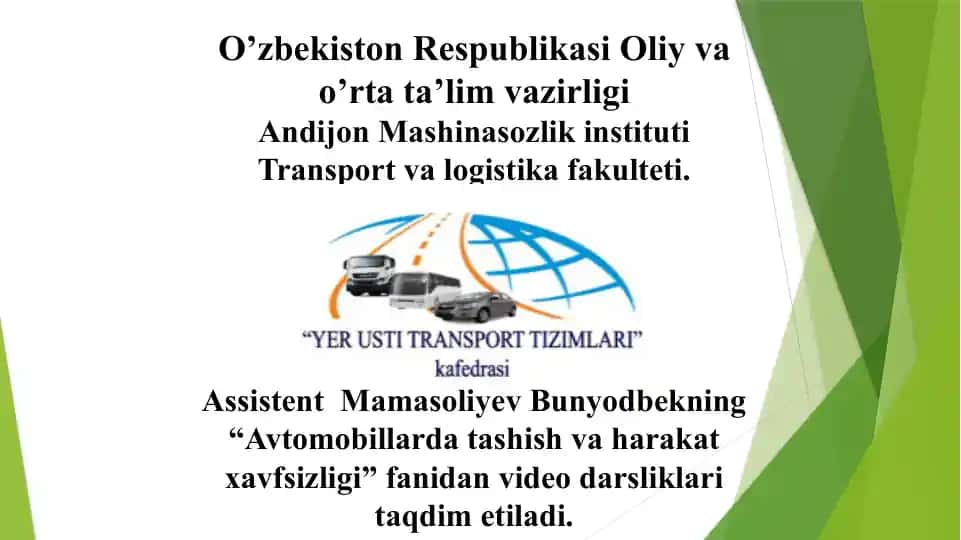 Transport vositalari ekspluatatsion xususiyatlari