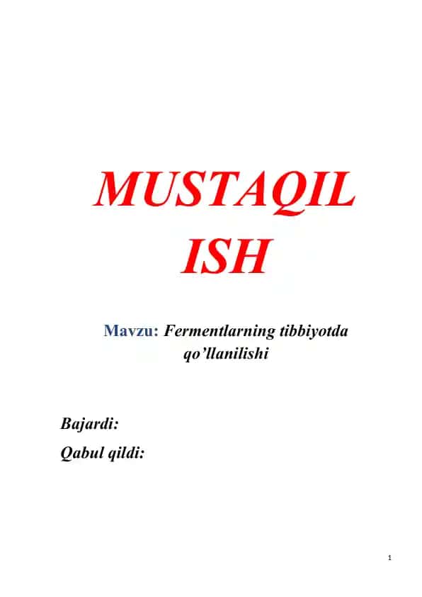 Fermentlarning Tibbiyotda Qo’llanilishi