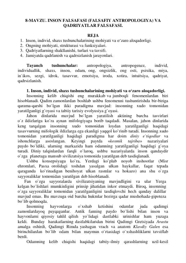 Inson Falsafasi (Falsafiy Antropologiya)