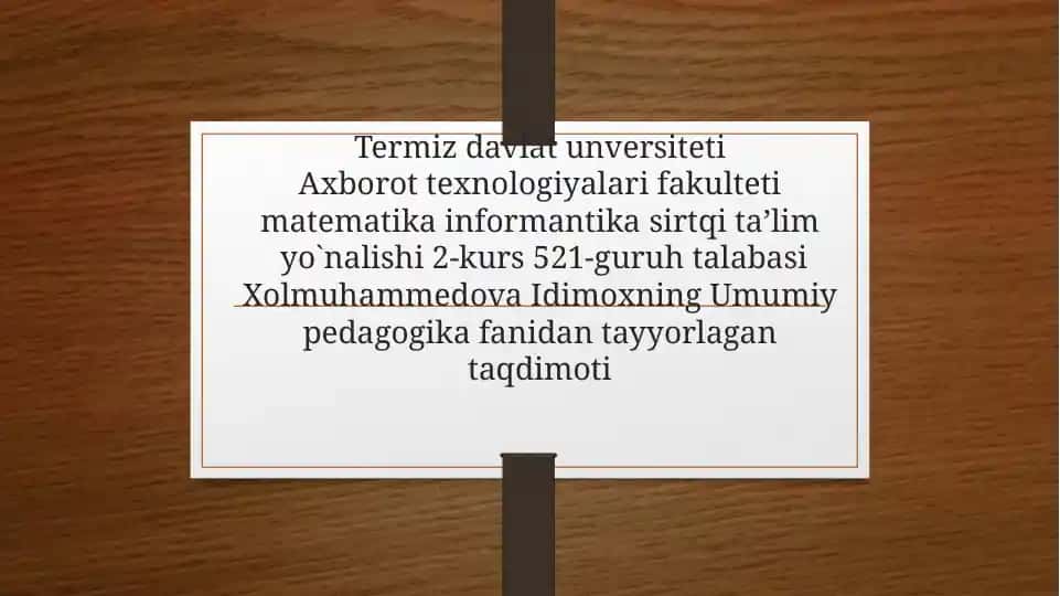 Umumi ypedagogika fanidantayyorlaga taqdimot