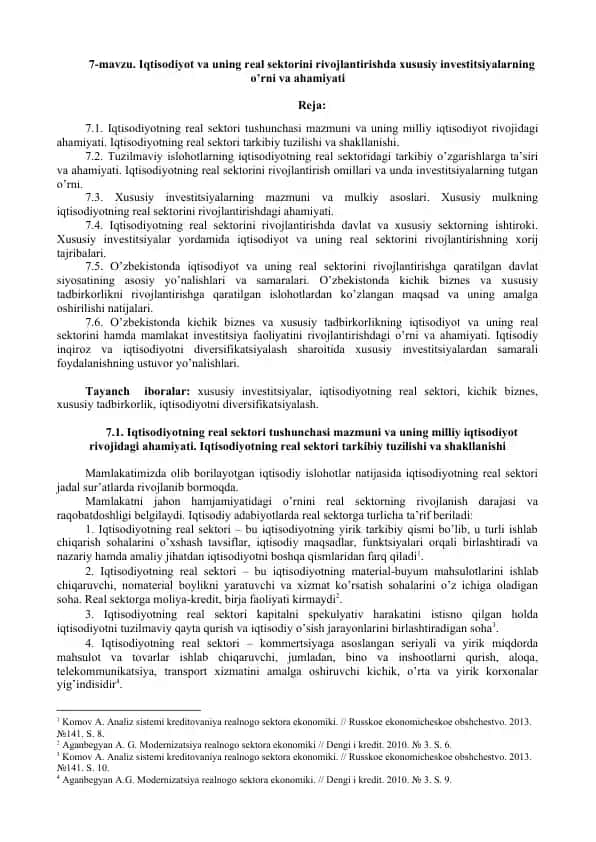 Iqtisodiyot va uning real sektorini rivojlantirishda xususiy investitsiyalarning o’rni va ahamiyati