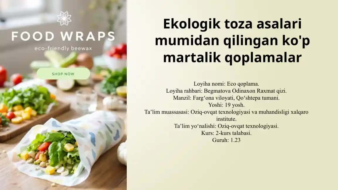 ekologik toza asalari umumidan qilingan ko'p martalik qoplama