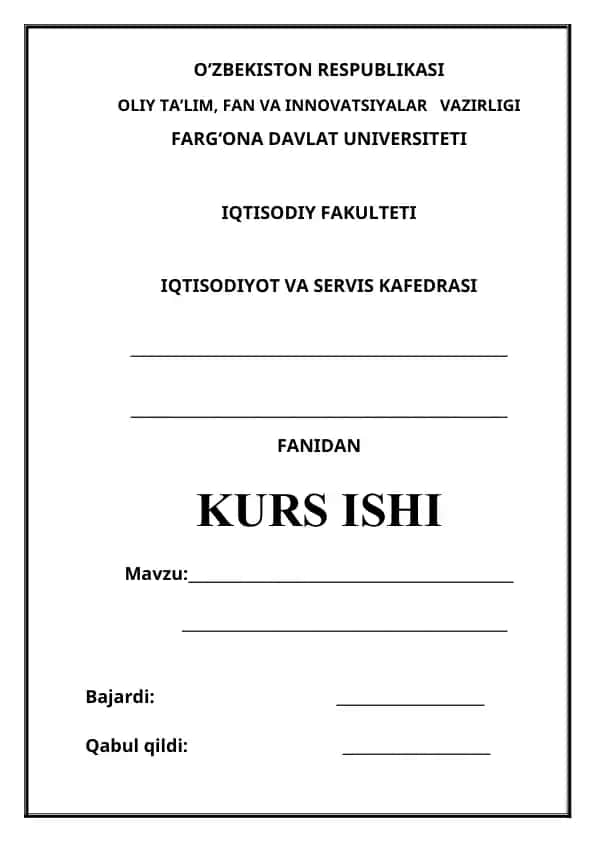 Kurs ishi uchun betlik shablon