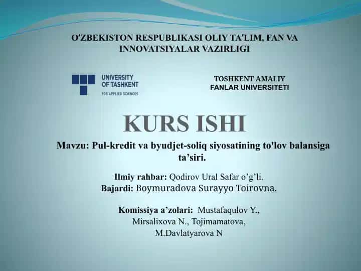 Pul-kredit va byudjet soliqsiyotini to'lov balansi
