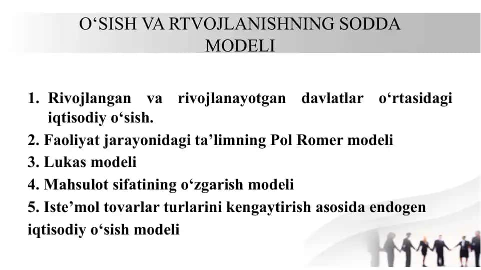 O‘SISH VA RTVOJLANISHNING SODDAMODELI
