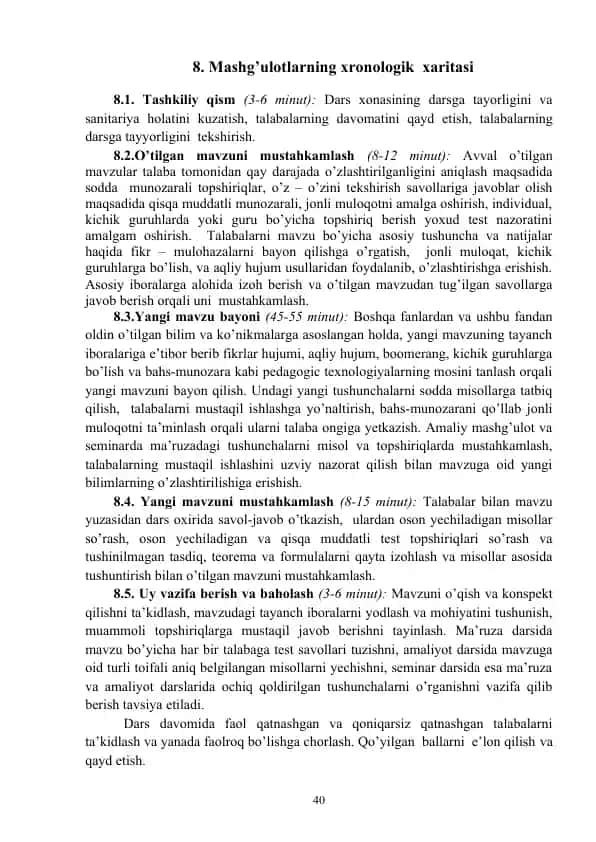 Mashg’ulotlarning xronologik xaritasi