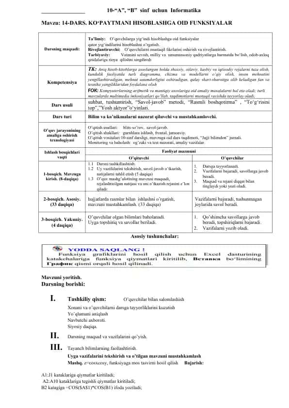 Informatika Darsi "A", "B" sinf uchun