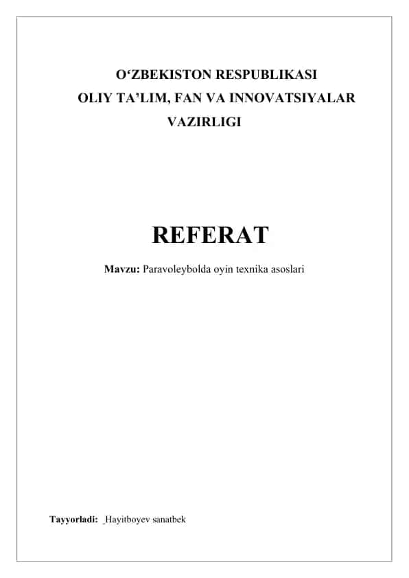 Paravoleybolda oyin texnika asoslari