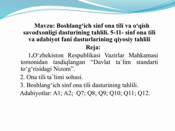 Ona tili ta'limi darslarining tahlili