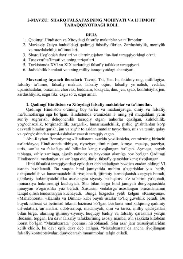 Qadimgi Hindiston va Xitoydagi falsafiy maktablar va ta'limotlar