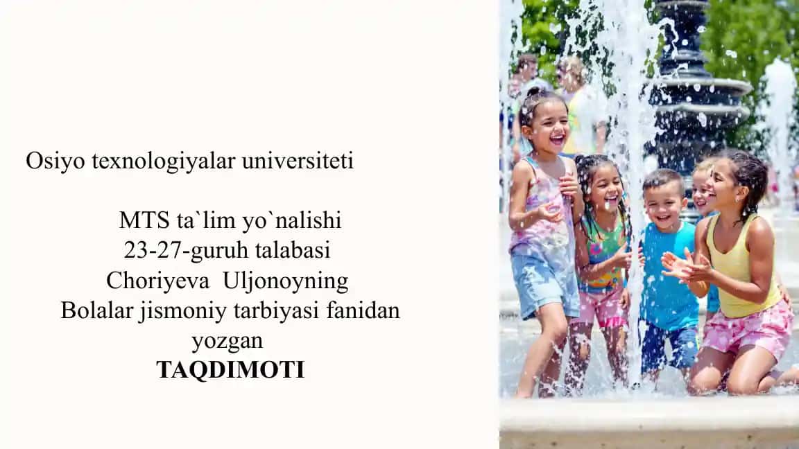 TAQDIMOTI Jismoniy Mashqlar va Chiniqtirish: Sog'lom Turmush Tarzi Uchun