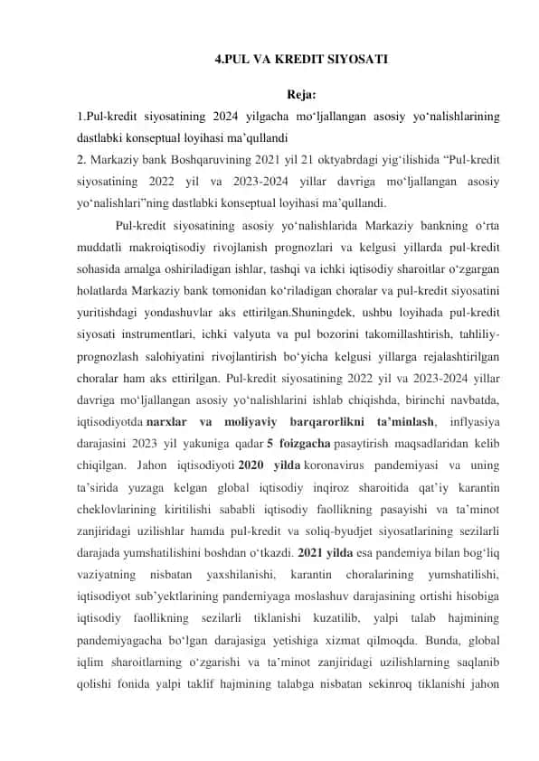 Pul va Kredit Siyosati