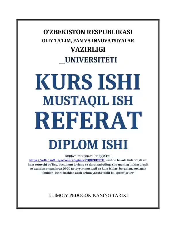Ijtimoiy pedagogikaning tarixi (referat)
