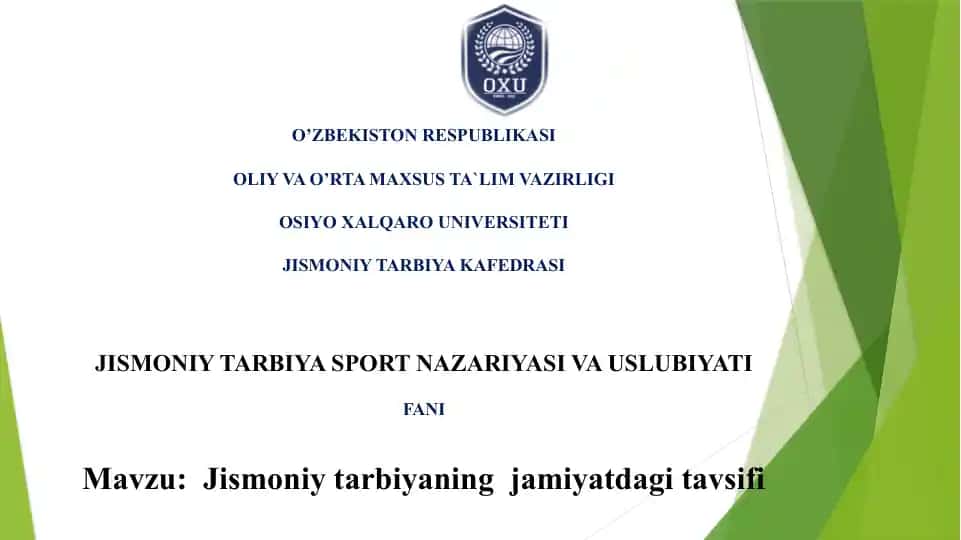 Jismoniy Tarbiyaning Jamiyatdagi Tavsifi
