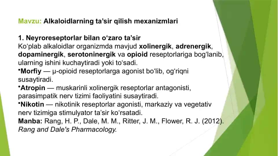 Alkaloidlarning ta’sir qilish mexanizmlari