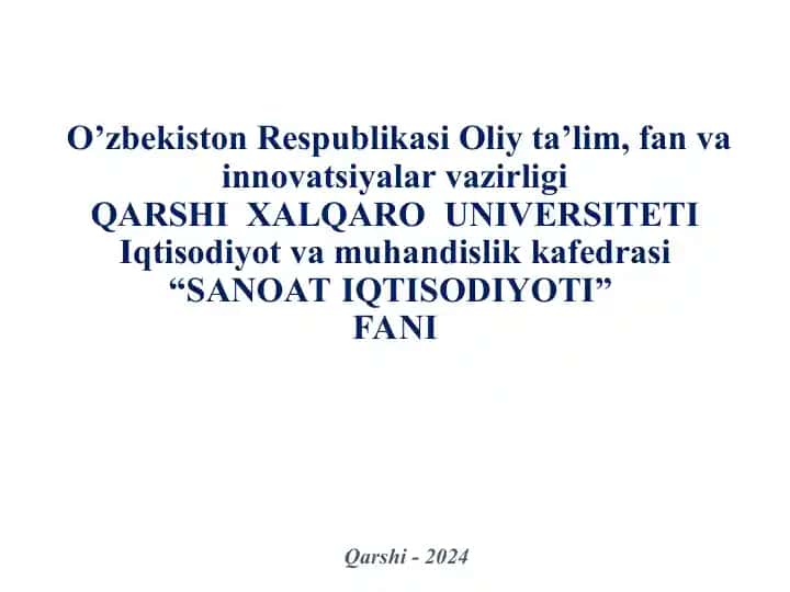 Sanoat Iqtisodiyoti