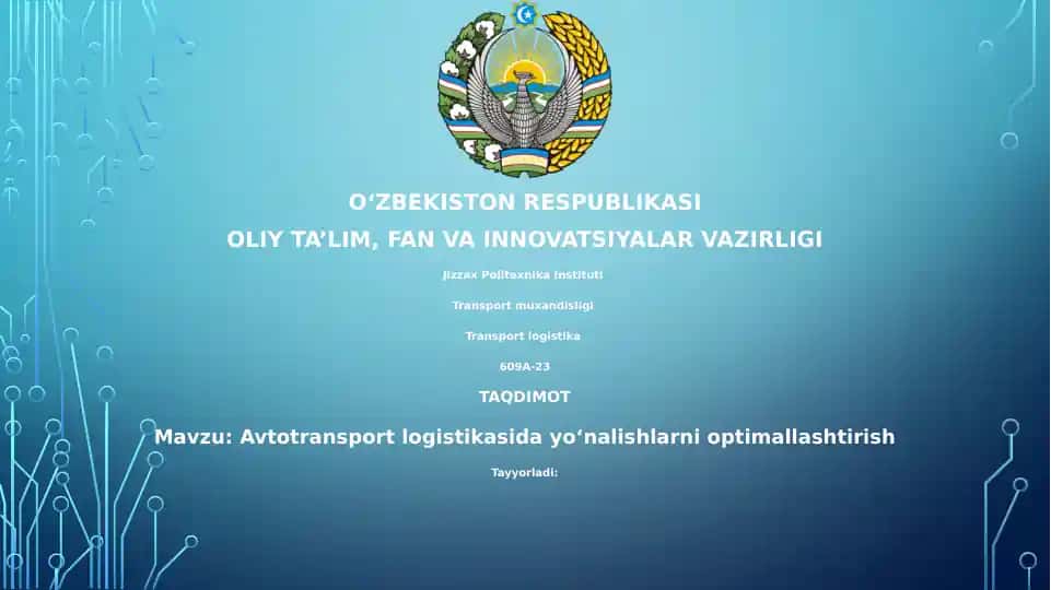 Avtotransportlogistikasidayoʻnalishlarnioptimallashtirish
