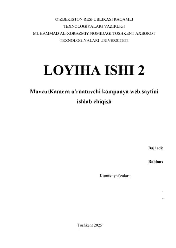 LOYIHA ISHI Kamera o'rnatuvchi kompanya web saytini ishlab chiqish