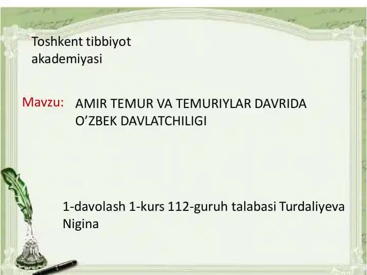Toshkent Tibbiyot Akademiyasi 1-kurs Talabasi Turdaliyeva Nigina