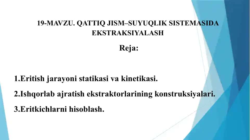 Qattiq jism-suyuqlik sistemasida ekstraksiyalash