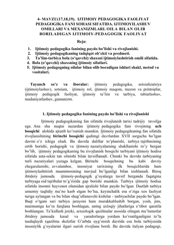 Ijtimoiy Pedagogika Fanining Paydo Bo’lishi va Rivojlanishi