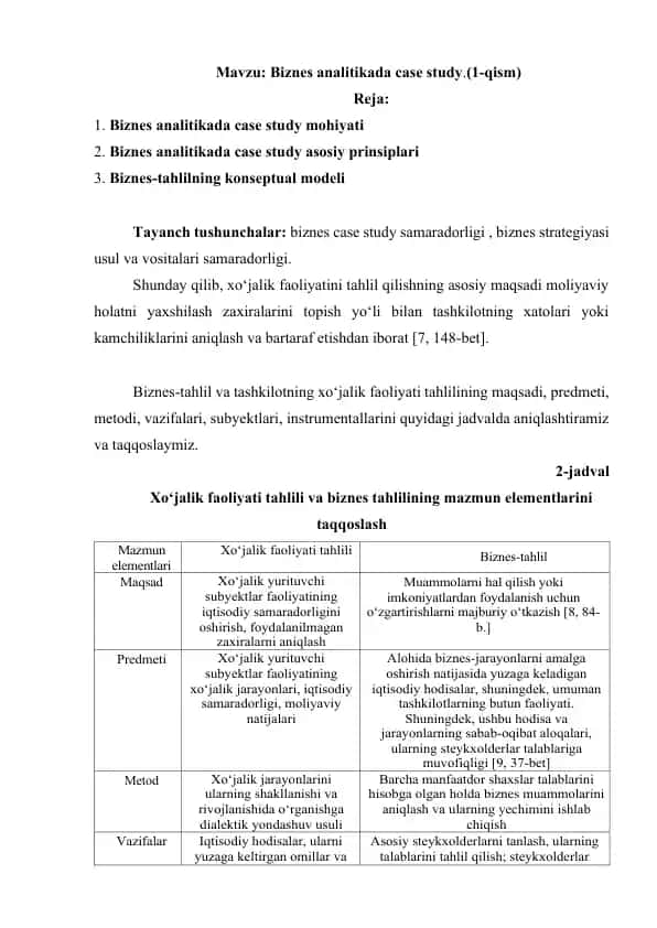 Biznes analitikada case study (1-qism)