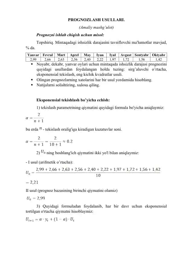 Prognozlash usullari