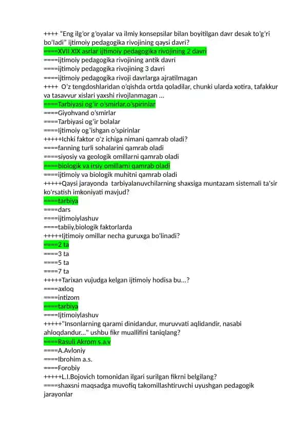 Psixaloyiga fanidan savollar va javoblar