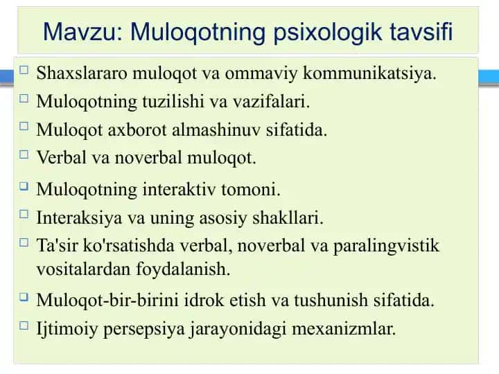 Muloqotning psixologik tavsifi