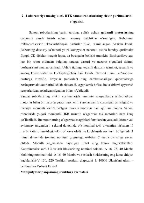 Sanoat robotlari uchun elektr yuritma