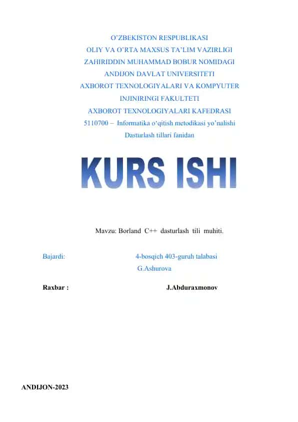 Borland C++ dasturlash tili muhiti