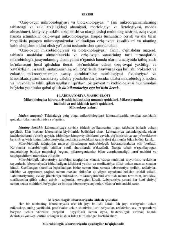 Oziq-ovqat mikrobiologiyasi va biotexnologiyasi