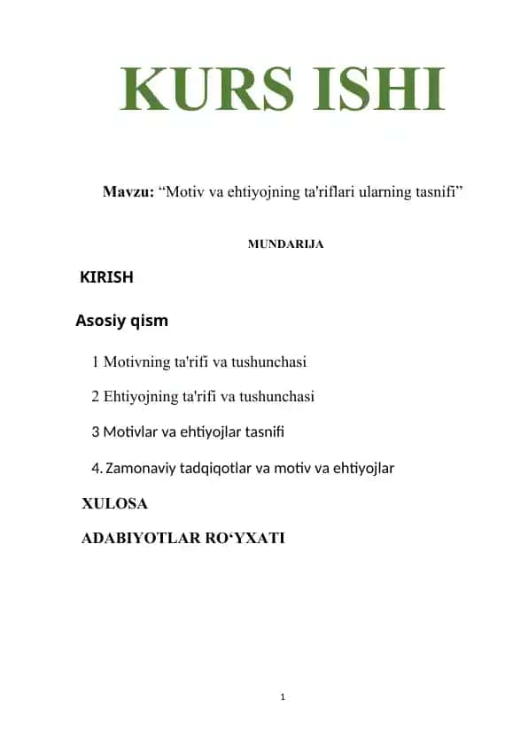 Motiv va ehtiyojning ta'riflari ularning tasnifi