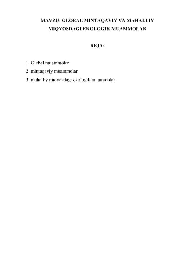 Global va Mahalli Ekologik Muammolar